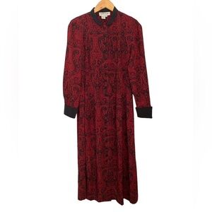 Vintage ORVIS Women’s Silk Burgundy Boho Paisley Maxi Dress, Long Sleeve,Sz 8P